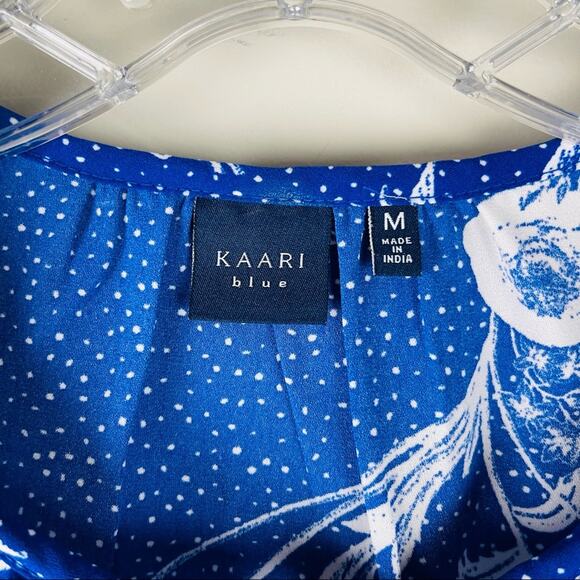 Kaari Blue white floral dot ruffle cottagecore office tank top medium - Picture 5 of 8